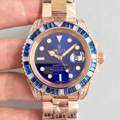 Rolex Submariner Date 116618LB BP Rose Gold & Diamonds Blue Dial Swiss 2836-2