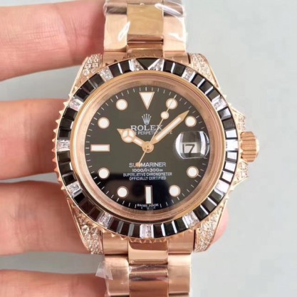 Rolex Submariner Date 116618LN BP Rose Gold & Diamonds Black Dial Swiss 2836-2