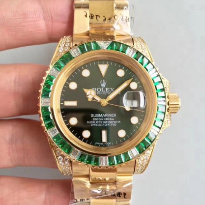 Rolex Submariner Date 116618LV BP Yellow Gold & Diamonds Green Dial Swiss 2836-2