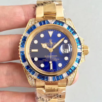 Rolex Submariner Date 116618LB BP Yellow Gold & Diamonds Blue Dial Swiss 2836-2