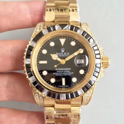 Rolex Submariner Date 116618LN BP Yellow Gold & Diamonds Black Dial Swiss 2836-2