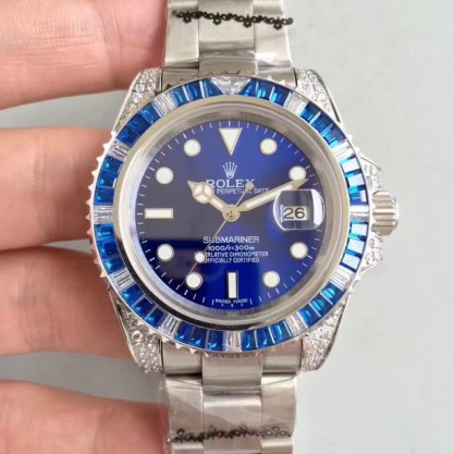 Rolex Submariner Date 116619LB BP Stainless Steel & Diamonds Blue Dial Swiss 2836-2