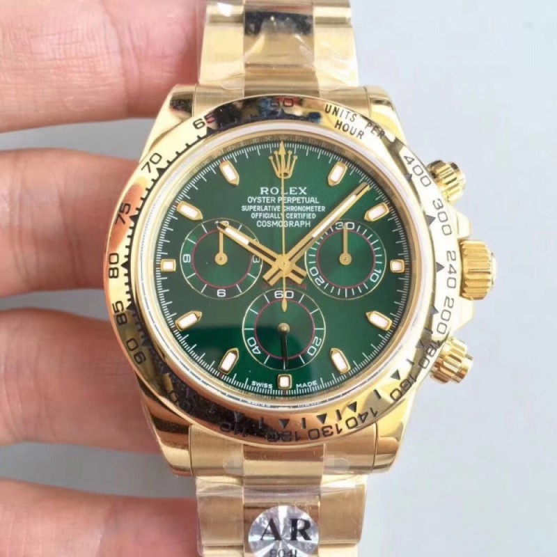 Rolex Daytona Cosmograph 116508 AR Stainless Steel 904L With 18K Yellow Gold Wrapped Green Dial Swiss 4130 Run 6@SEC