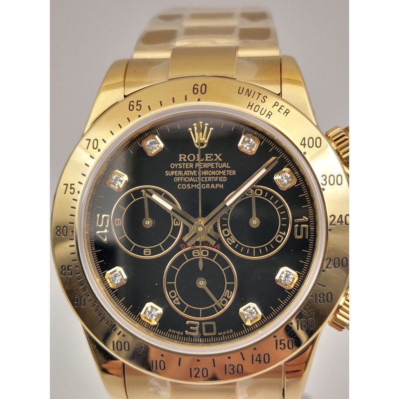 Rolex Daytona Cosmograph 116508 JH Yellow Gold Black Dial Dial Swiss 4130 Run 6@SEC