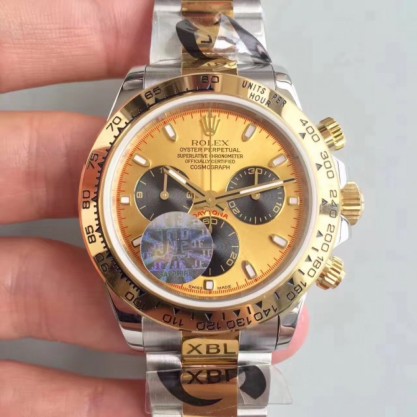 Best UK AAA 40 mm Stainless Steel 410L Rolex Daytona Cosmograph 116503 JF Stainless Steel & Yellow Gold Champagne & Black Dial Swiss 7750 Run 6@SEC