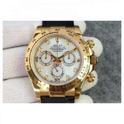 Rolex Daytona Cosmograph 116518 JH Yellow Gold Diamonds & Pearl Dial Swiss 4130 Run 6@SEC