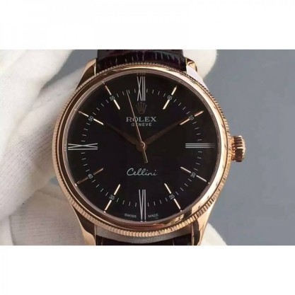 Rolex Cellini Time 50505 Rose Gold Black Dial Swiss 2824-2