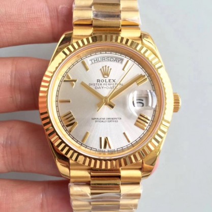 Rolex Day-Date 40 228238 40MM Replica AR Stainless Steel 904L With 18K Yellow Gold Wrapped Rhodium Dial Swiss 3255
