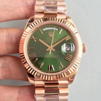 Best UK AAA Stainless Steel 904L with 18K Rose Gold Wrapped Rolex Day-Date 40 228235 40MM Replica AR Stainless Steel 904L With 18K Rose Gold Wrapped Green Dial Swiss 3255