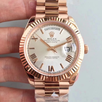 Best UK AAA Stainless Steel 904L with 18K Rose Gold Wrapped Rolex Day-Date 40 228235 40MM Replica AR Stainless Steel 904L With 18K Rose Gold Wrapped Rhodium Dial Swiss 3255