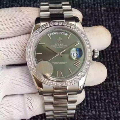 Rolex Day-Date 40 228239 2018 EF Stainless Steel & Diamonds Green Dial Swiss 3255