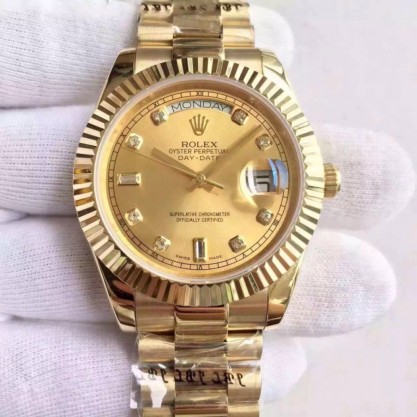 Rolex Day-Date II 218238 41MM Replica KW Yellow Gold Champagne Dial Swiss 3255