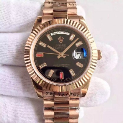 Rolex Day-Date II 218235 41MM Replica KW Rose Gold Black Dial Swiss 3255