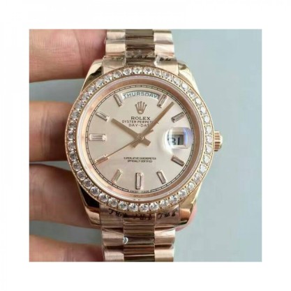Rolex Day-Date 40 228235 40MM Replica KW Rose Gold & Diamonds Cream Dial Swiss 3255