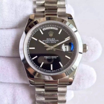 Rolex Day-Date 40 228206 40MM Replica KW Stainless Steel Black Diagonal Dial Swiss 3255