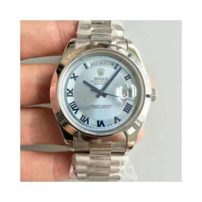Rolex Day-Date II 218206 41MM Replica V6 Stainless Steel Blue Dial Swiss 2836-2