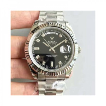 Rolex Day-Date II 218239 41MM Replica V6 Stainless Steel Black Dial Swiss 2836-2