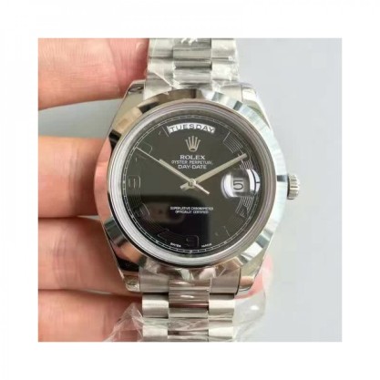 Rolex Day-Date II 218206 41MM Replica V6 Stainless Steel Black Dial Swiss 2836-2