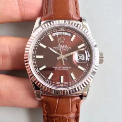 Rolex Day-Date 118139 36MM Replica V5 Stainless Steel Chocolate Dial Swiss 2836-2
