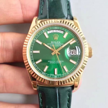 Rolex Day-Date 118138 36MM Replica V5 Yellow Gold Green Dial Swiss 2836-2