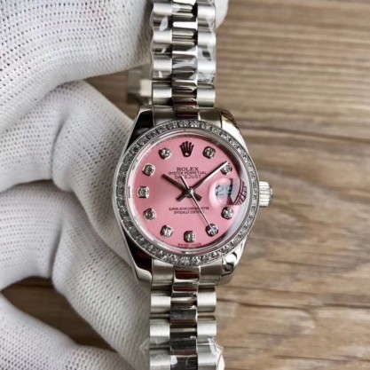 Rolex Lady Datejust 28 279384RBR 28MM Replica WF Stainless Steel & Diamonds Pink Mother Of Pearl Dial Swiss 2671