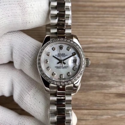 Rolex Lady Datejust 28 279136RBR 28MM Replica WF Stainless Steel & Diamonds Mother Of Pearl Dial Swiss 2671