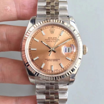 Rolex Datejust 36MM Replica 116234 AR Stainless Steel 904L Rose Gold Dial Swiss 3135