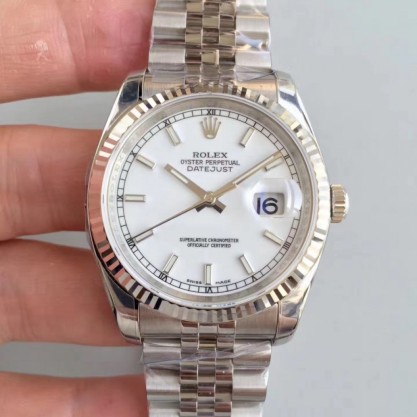 Rolex Datejust 36MM Replica 116234 AR Stainless Steel 904L White Dial Swiss 3135