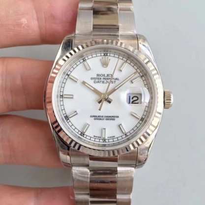 Rolex Datejust 36MM Replica 116234 AR Stainless Steel 904L White Dial Swiss 3135