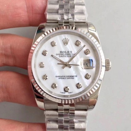 Rolex Datejust 36MM Replica 116234 MIT Stainless Steel 904L Mother Of Pearl Dial Swiss 3135