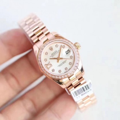 Rolex Lady Datejust 28 279135RBR 28MM Replica N Rose Gold & Diamonds Mother Of Pearl Dial Swiss 2671
