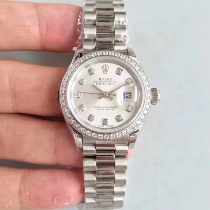 Rolex Lady Datejust 28 279136RBR 28MM Replica N Stainless Steel & Diamonds Silver Dial Swiss 2236