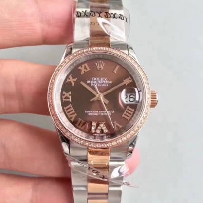 Rolex Datejust 31 178341 31MM Replica JF Stainless Steel & Rose Gold Chocolate Dial Swiss 2836-2