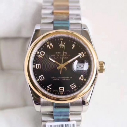 Rolex Datejust 36 116203 36MM Replica N Stainless Steel & Yellow Gold Black Dial Swiss 2836-2