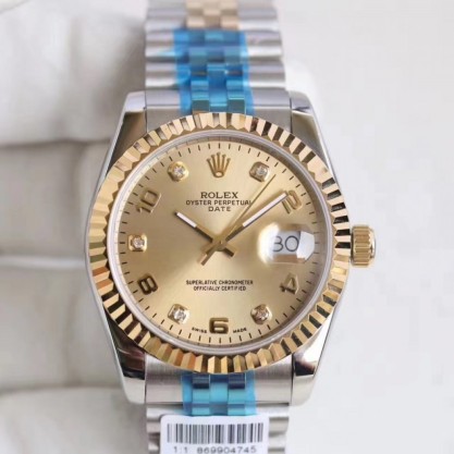 Rolex Datejust 36 116233 36MM Replica N Stainless Steel & Yellow Gold Champagne Dial Swiss 2836-2