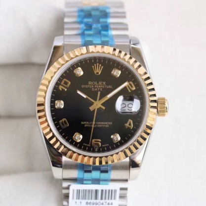 Rolex Datejust 36 116233 36MM Replica N Stainless Steel & Yellow Gold Black Dial Swiss 2836-2