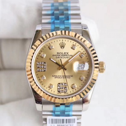 Rolex Datejust 36 116233 36MM Replica N Stainless Steel & Yellow Gold Champagne & Diamonds Dial Swiss 2836-2