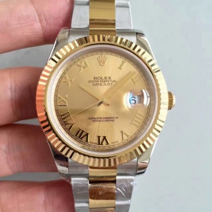 Rolex Datejust II 116333 41MM Replica EW Stainless Steel & Yellow Gold Champagne Dial Swiss 3136