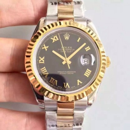 Rolex Datejust 41 126333 41MM Replica NF Stainless Steel & Yellow Gold Black & Roman Dial Swiss 2836-2