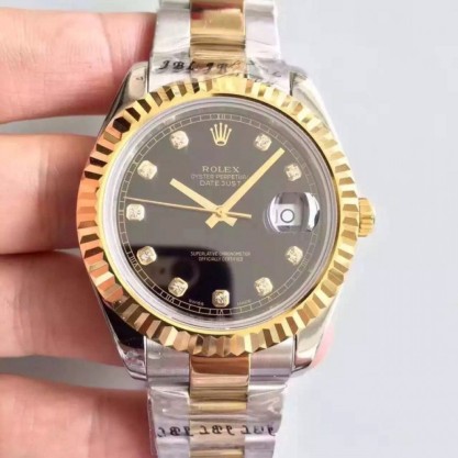 Rolex Datejust 41 126333 41MM Replica NF Stainless Steel & Yellow Gold Black & Diamonds Dial Swiss 2836-2