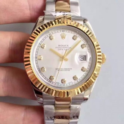 Rolex Datejust 41 126333 41MM Replica NF Stainless Steel & Yellow Gold White & Diamonds Dial Swiss 2836-2