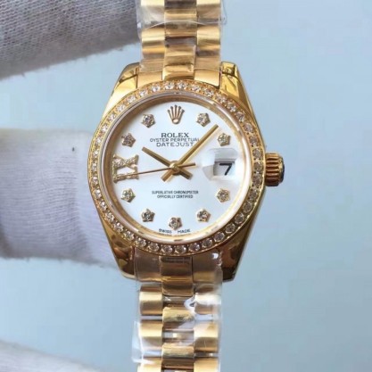 Rolex Lady Datejust 28 279138RBR 28MM Replica Yellow Gold & Diamonds White Dial Swiss 2671