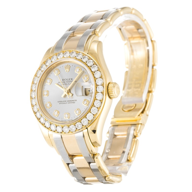 Best UK AAA Yellow Gold set with Diamonds Rolex Pearlmaster 80298-29 MM Replica