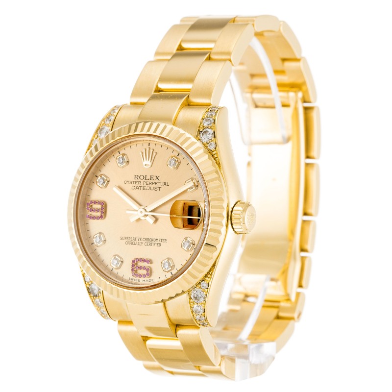 Best UK AAA Yellow Gold set with Diamonds Rolex Mid-Size Datejust 178238-31 MM Replica