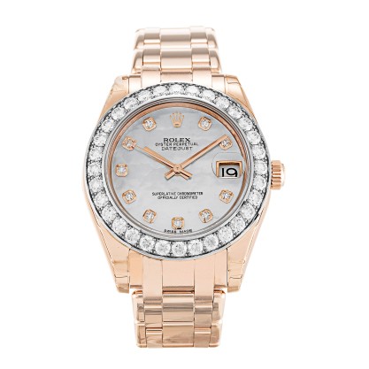 Best UK AAA Rose Gold set with Diamonds Rolex Pearlmaster 81285-34 MM Replica